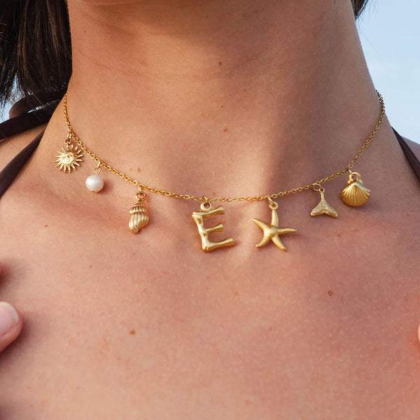 Golden Seashell Initial Necklace